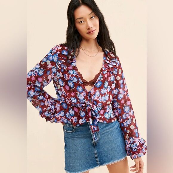 FREE PEOPLE Maybel Floral Blouse Size Small - Picture 2 of 12